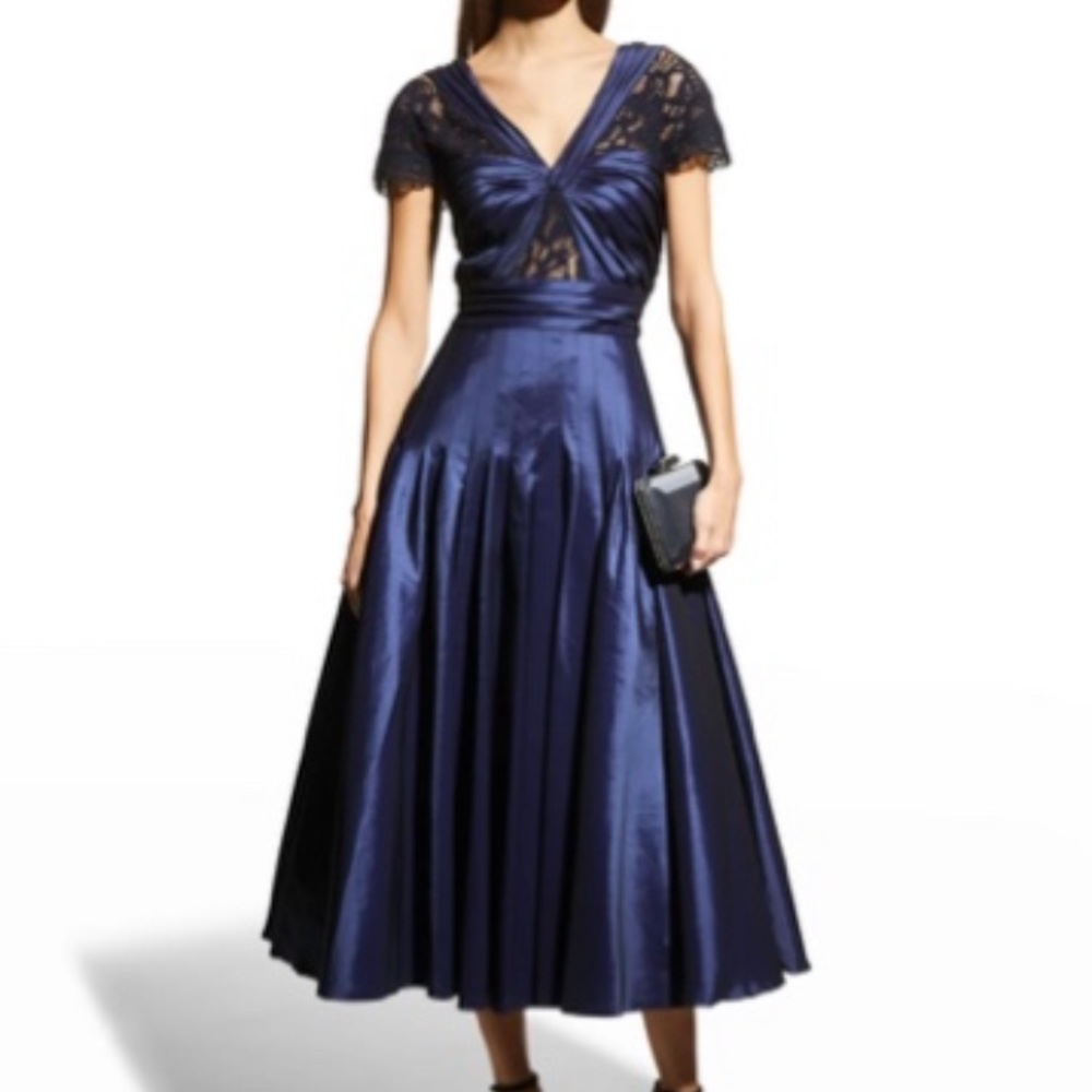 Tadashi Shoji Taffeta Cocktail Dress with Contrasting Lace